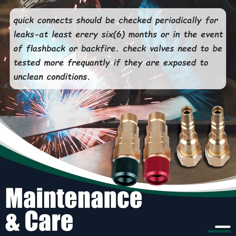 Miumoon Upgraded QDB10 Torch to Hose Quick Connect Set, With Check Valves. Brass construction color coded for safety (oxy/green, fuel/red). - Image 5